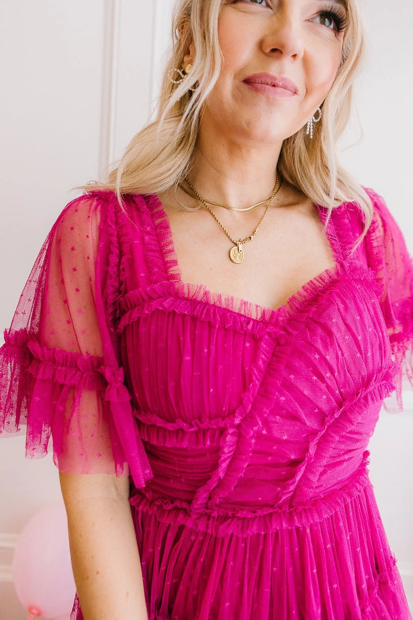 Whimsical Dress With Sweetheart-Neck In Fuchsia - FINAL SALE 2 Whimsical Dress With Sweetheart-Neck In Fuchsia - FINAL SALE - Image 2