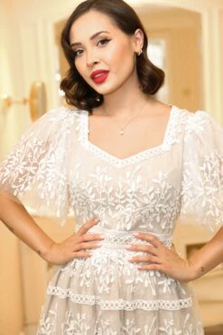 Venice Dress With Flutter Sleeves In Champagne - FINAL SALE -Fashion Clothing Store wweb Holiday CH2 venice white 7963 605757