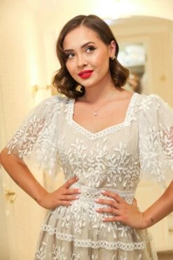 Venice Dress With Flutter Sleeves In Champagne - FINAL SALE -Fashion Clothing Store wweb Holiday CH2 venice white 7964 363168