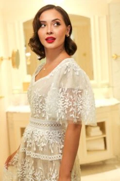 Venice Dress With Flutter Sleeves In Champagne - FINAL SALE -Fashion Clothing Store wweb Holiday CH2 venice white 7967 588843