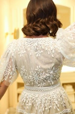 Venice Dress With Flutter Sleeves In Champagne - FINAL SALE -Fashion Clothing Store wweb Holiday CH2 venice white 7969 956167